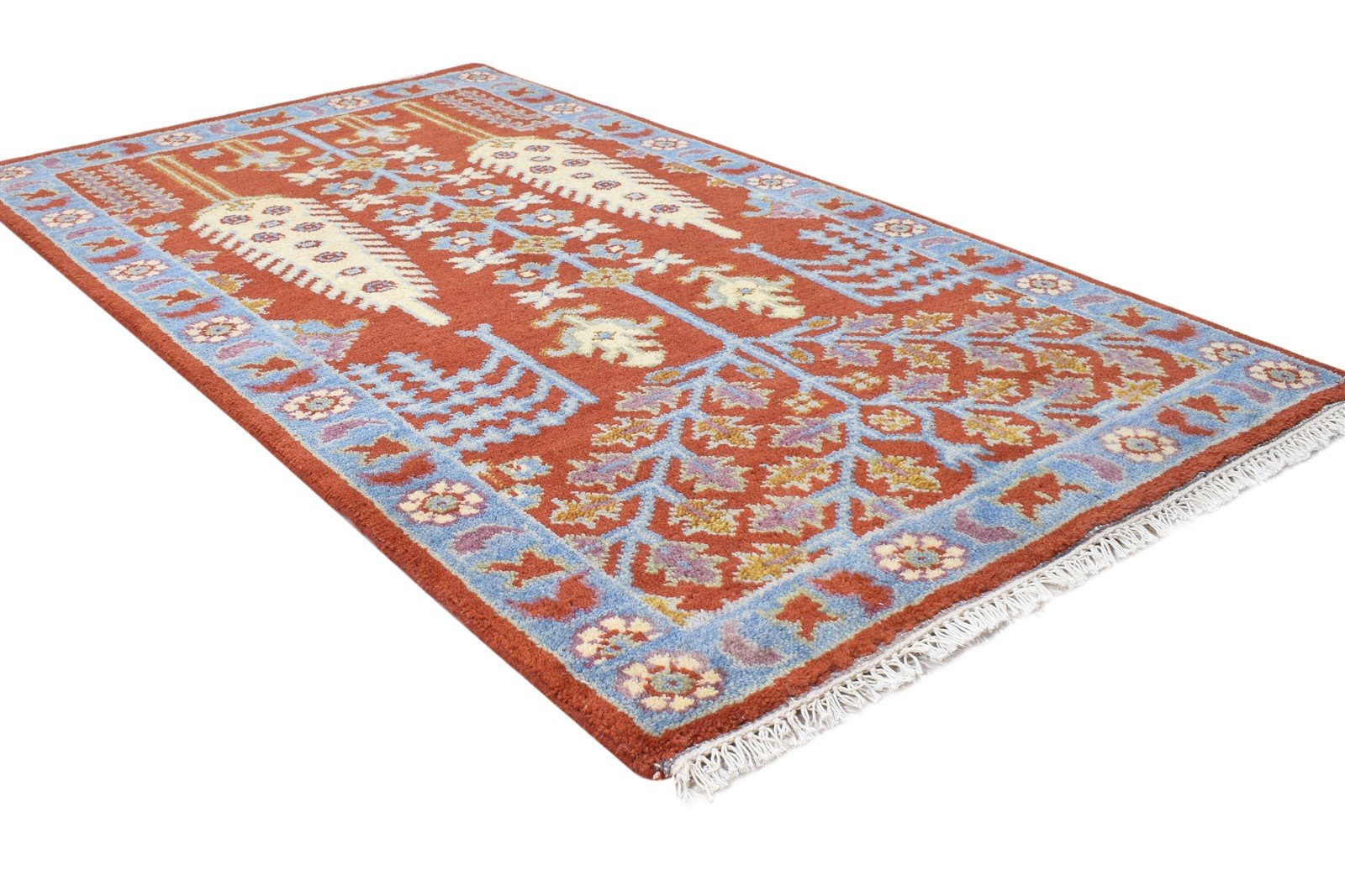 Rust Wool Rug 3' X 5' Persian Hand Knotted Mughal Oriental Small Carpet 7865093259413