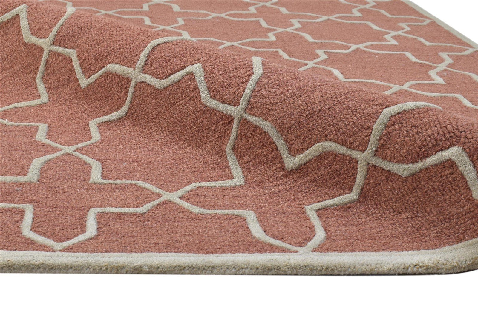 Rust Wool Rug 4' X 6' Modern Hand Tufted Moroccan Geometric Room Size Carpet 7864770592917