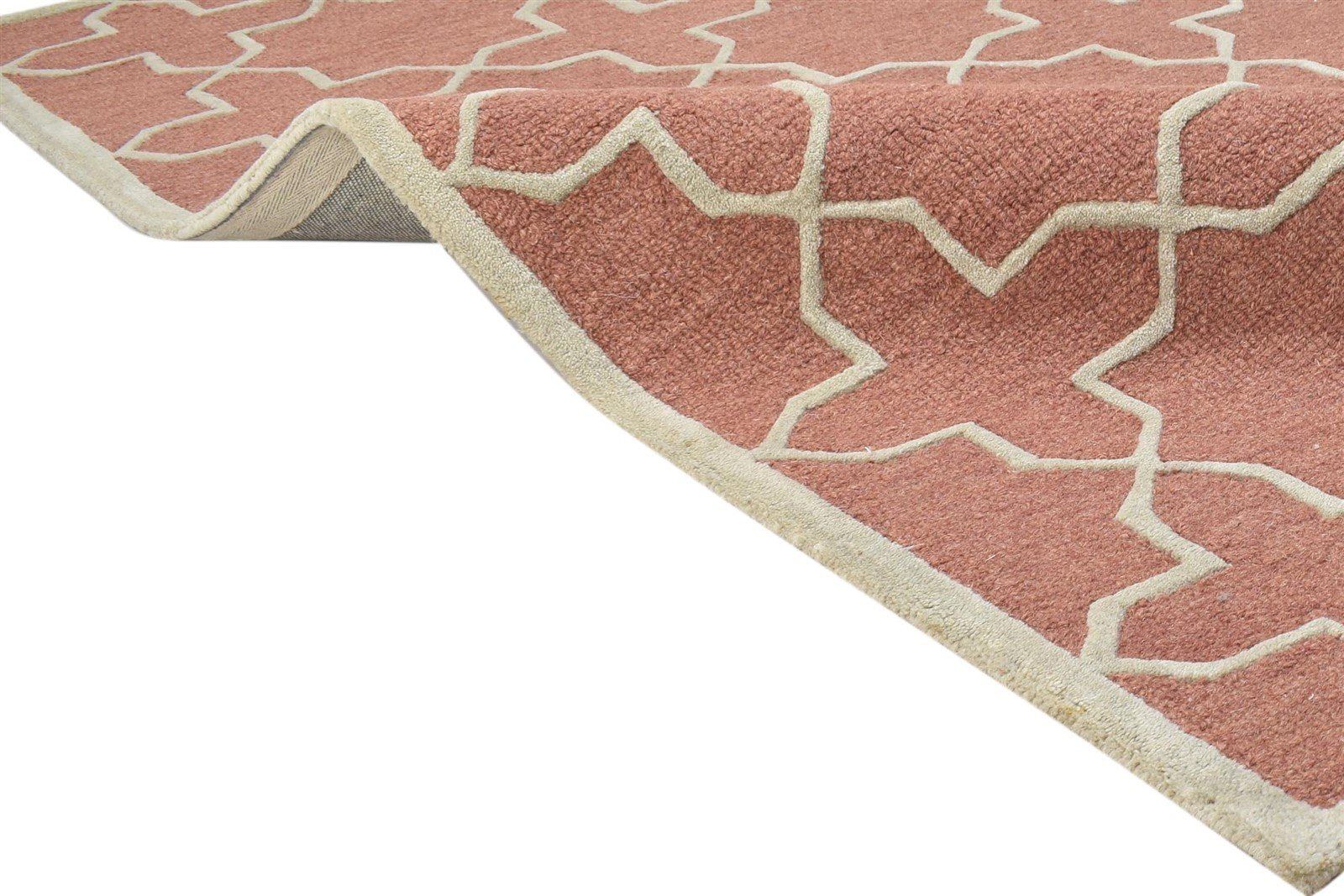 Rust Wool Rug 4' X 6' Modern Hand Tufted Moroccan Geometric Room Size Carpet 7864770592917