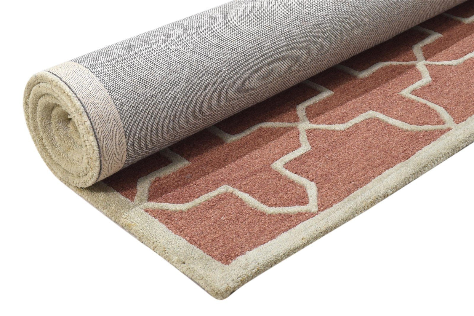 Rust Wool Rug 4' X 6' Modern Hand Tufted Moroccan Geometric Room Size Carpet 7864770592917