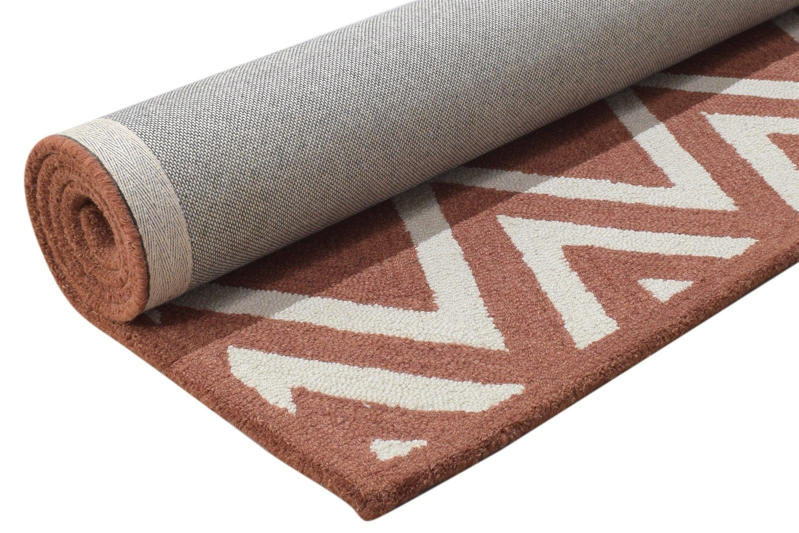 Rust Wool Rug 4' X 6' Modern Hand Tufted Scandinavian Chevron Room Size Carpet 7864306466965