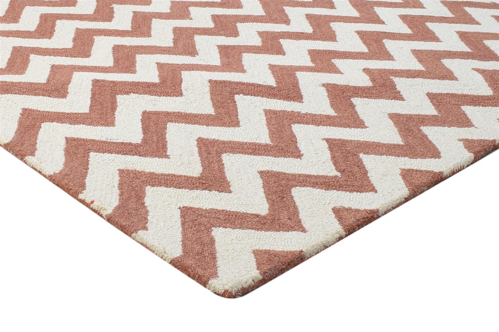 Rust Wool Rug 4' X 6' Modern Hand Tufted Scandinavian Chevron Room Size Carpet 7864308433045