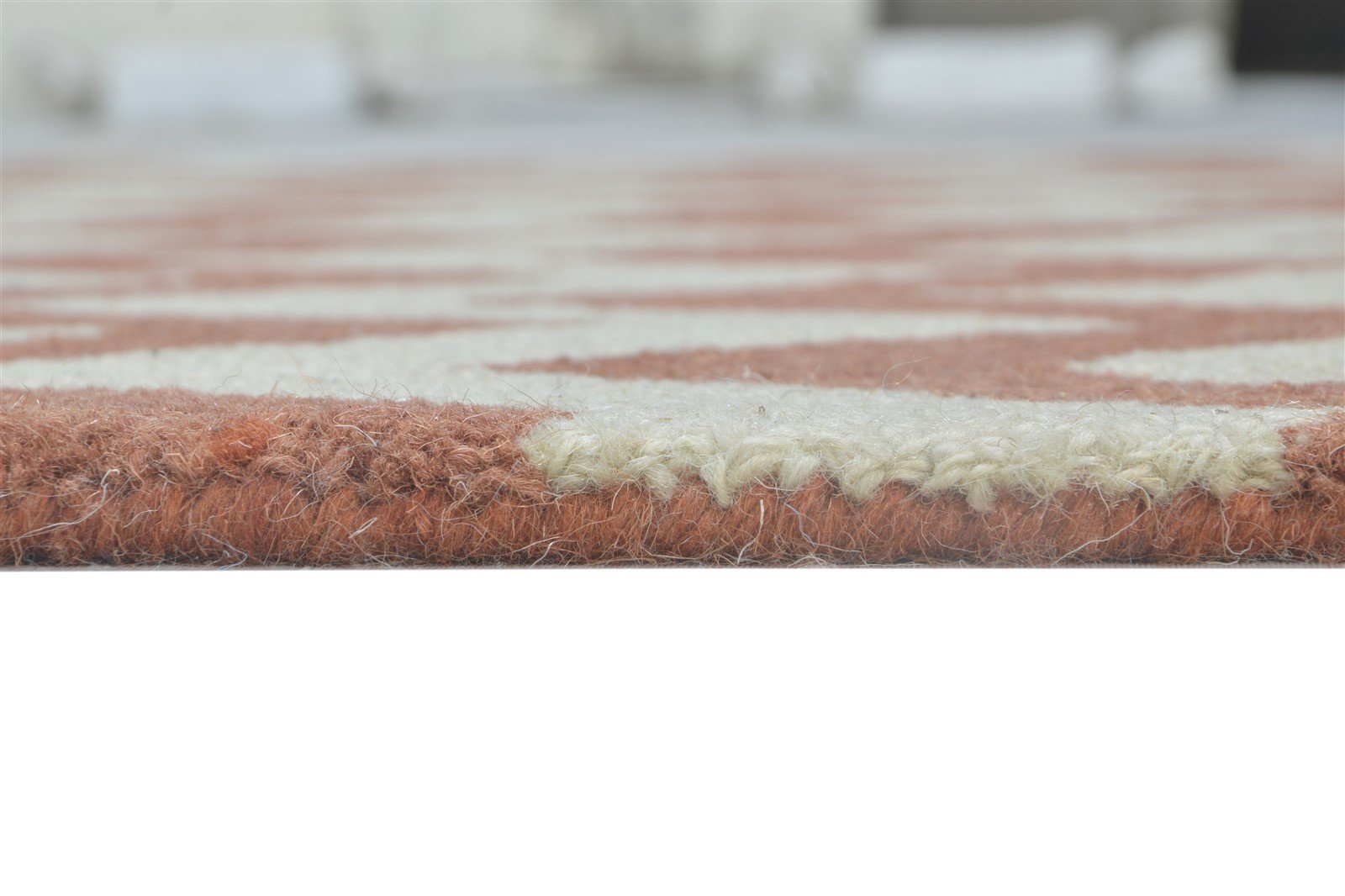 Rust Wool Rug 4' X 6' Modern Hand Tufted Scandinavian Chevron Room Size Carpet 7864308433045