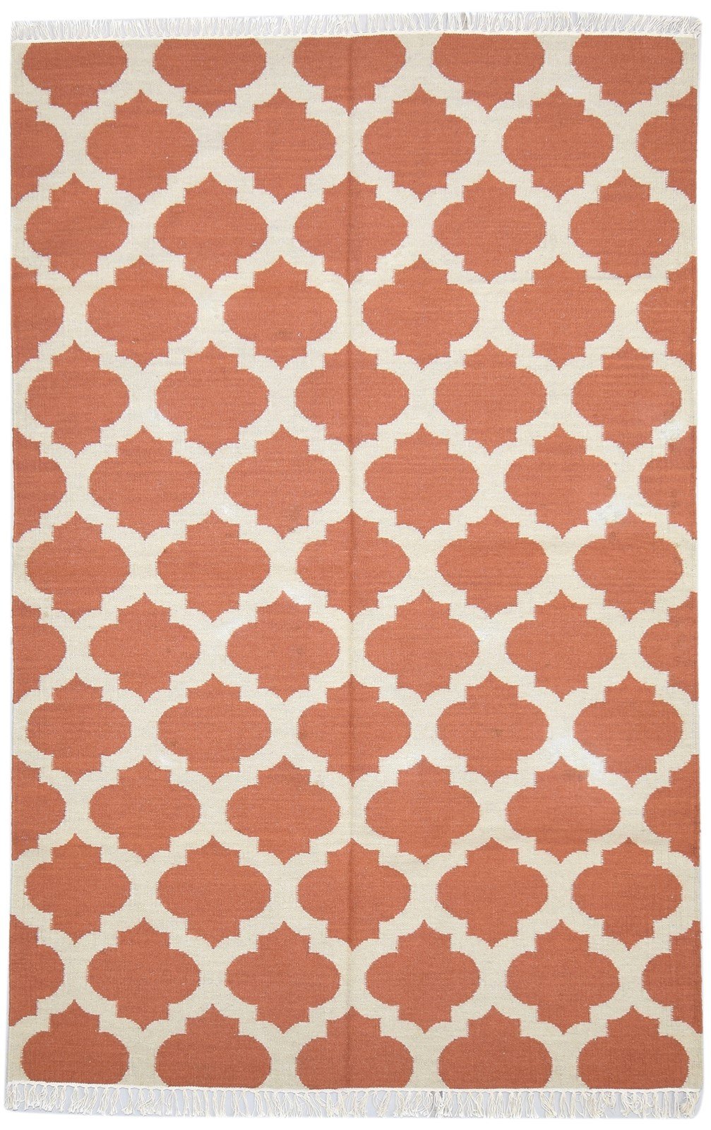 Rust Wool Rug 5' X 8' Modern Dhurrie Moroccan Trellis Room Size Carpet 7864384782485