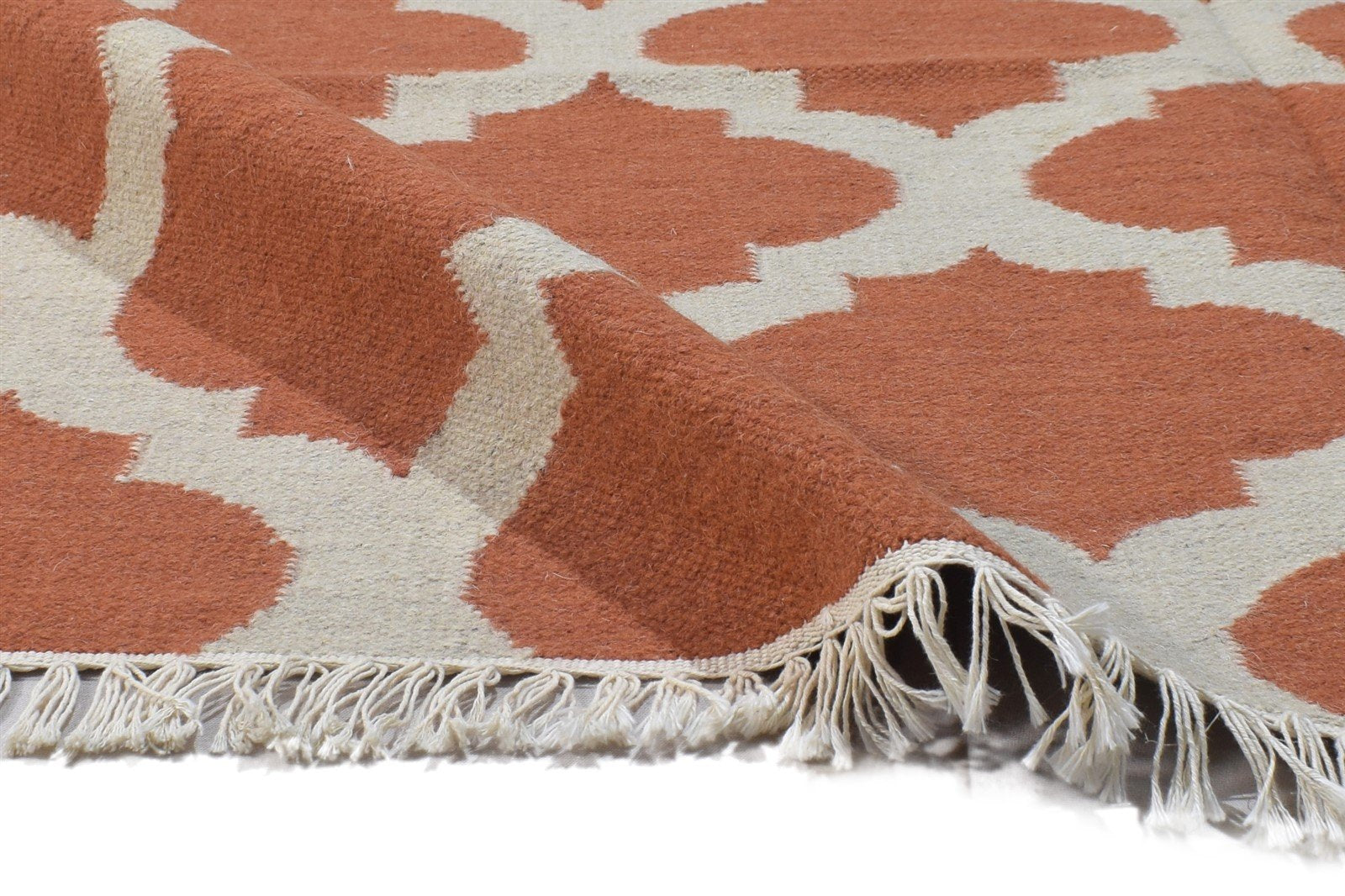 Rust Wool Rug 5' X 8' Modern Dhurrie Moroccan Trellis Room Size Carpet 7864384782485