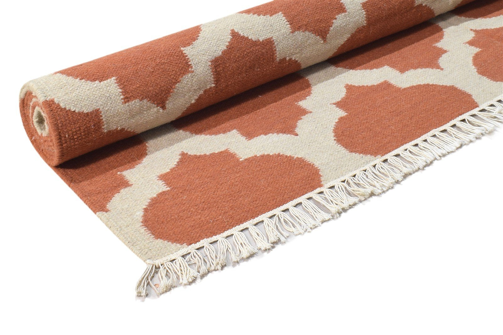 Rust Wool Rug 5' X 8' Modern Dhurrie Moroccan Trellis Room Size Carpet 7864384782485