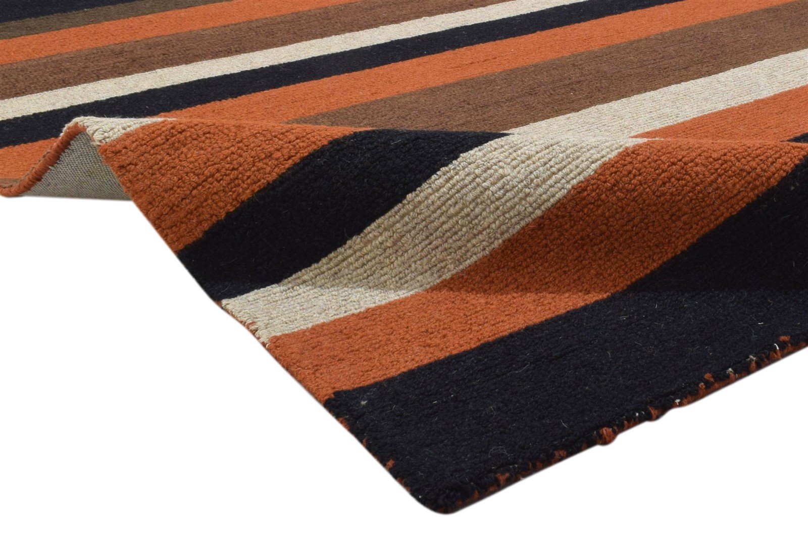 Rust Wool Rug 5' X 8' Modern Hand Tufted Scandinavian Striped Room Size Carpet 7860706345109