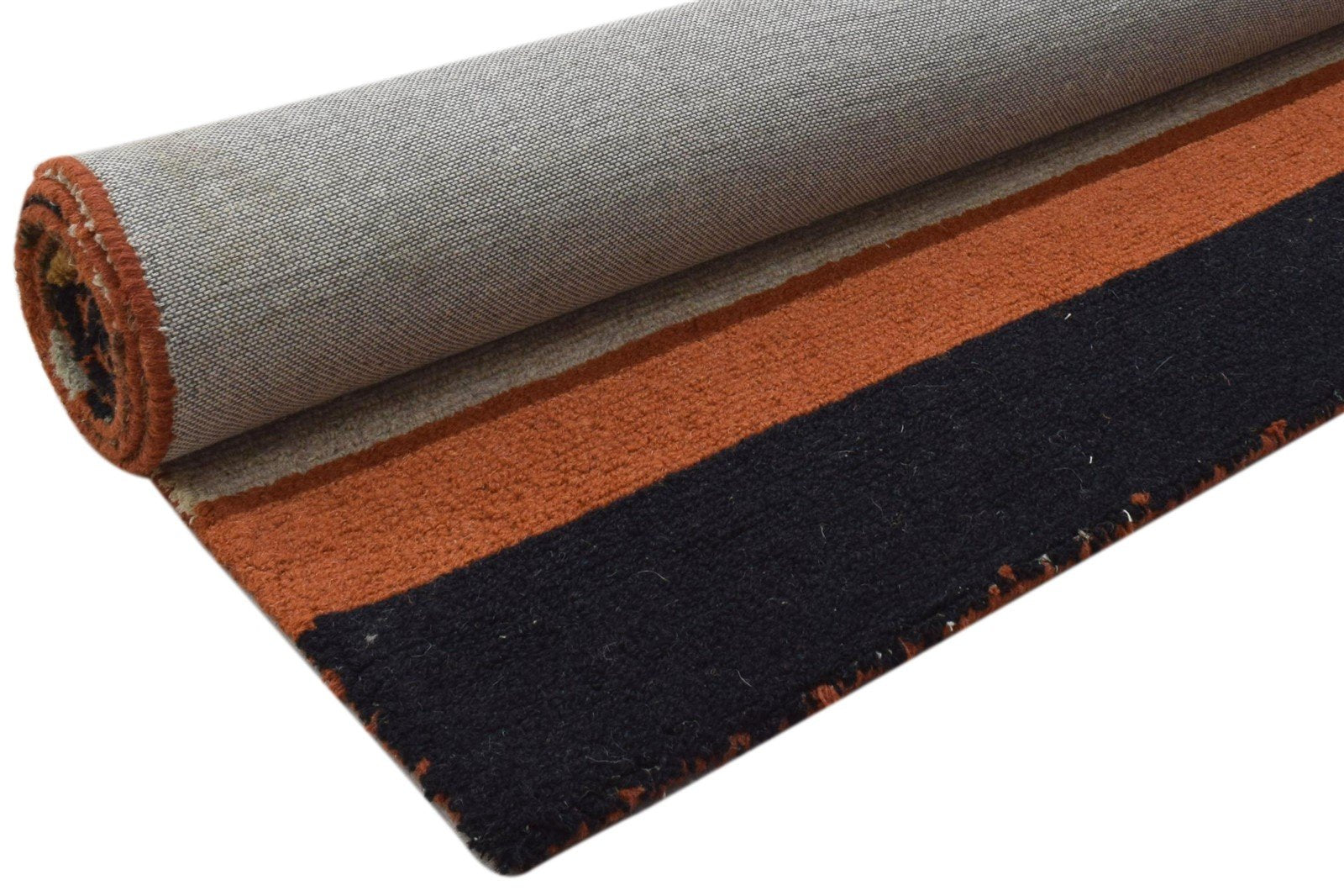 Rust Wool Rug 5' X 8' Modern Hand Tufted Scandinavian Striped Room Size Carpet 7860706345109