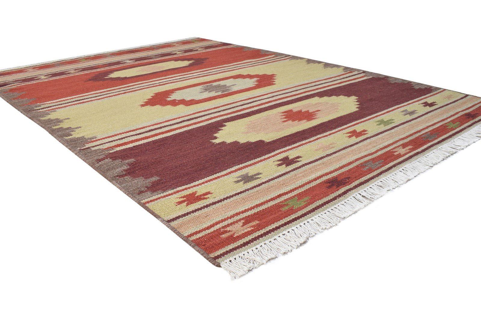 Rust Wool Rug 6' X 8' Southwestern Dhurrie American Tribal Room Size Carpet 7865048694933