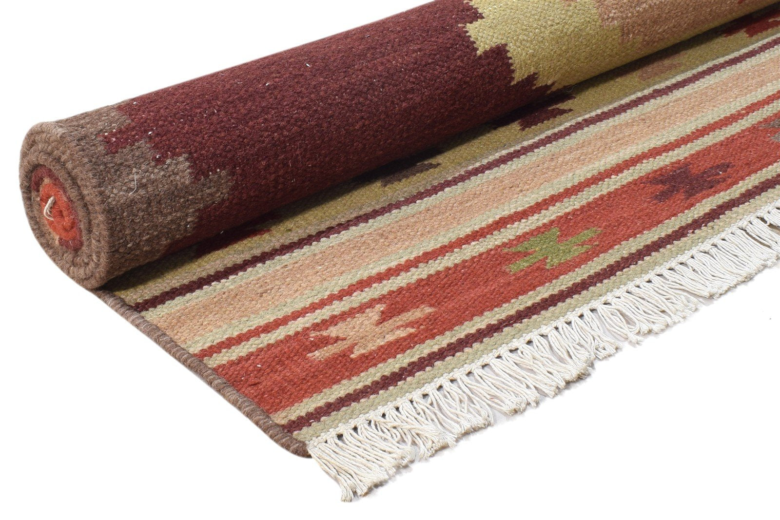 Rust Wool Rug 6' X 8' Southwestern Dhurrie American Tribal Room Size Carpet 7865048694933