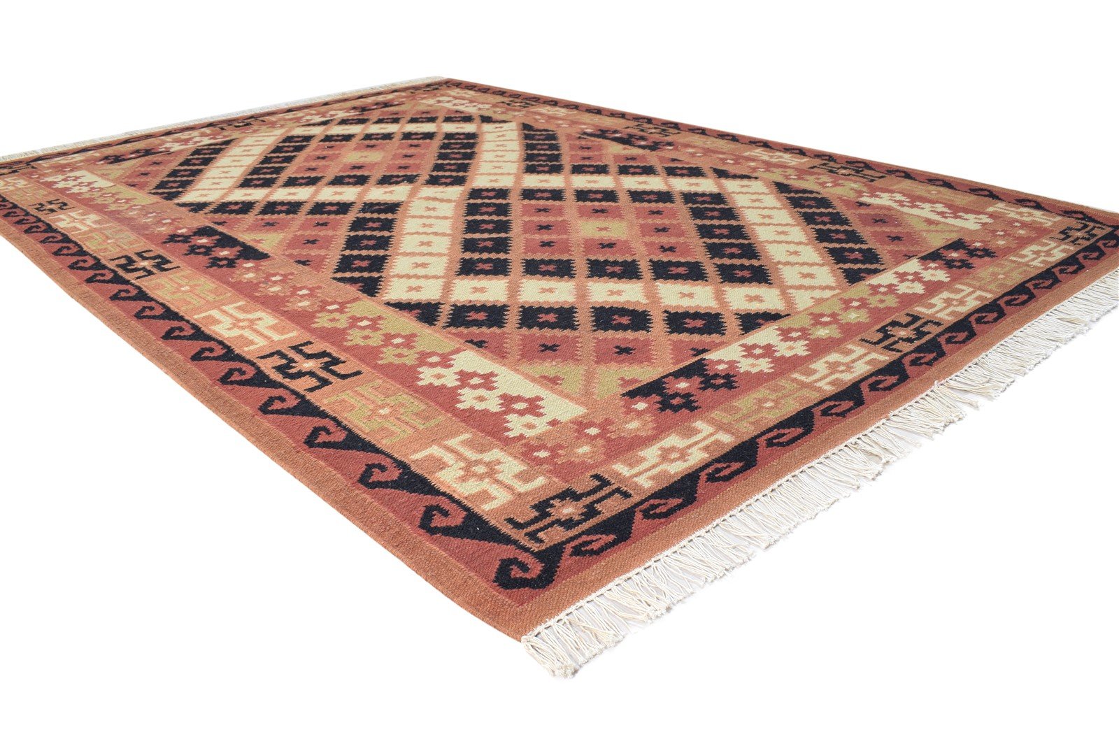 Rust Wool Rug 6' X 8' Southwestern Dhurrie American Tribal Room Size Carpet 7865050038421