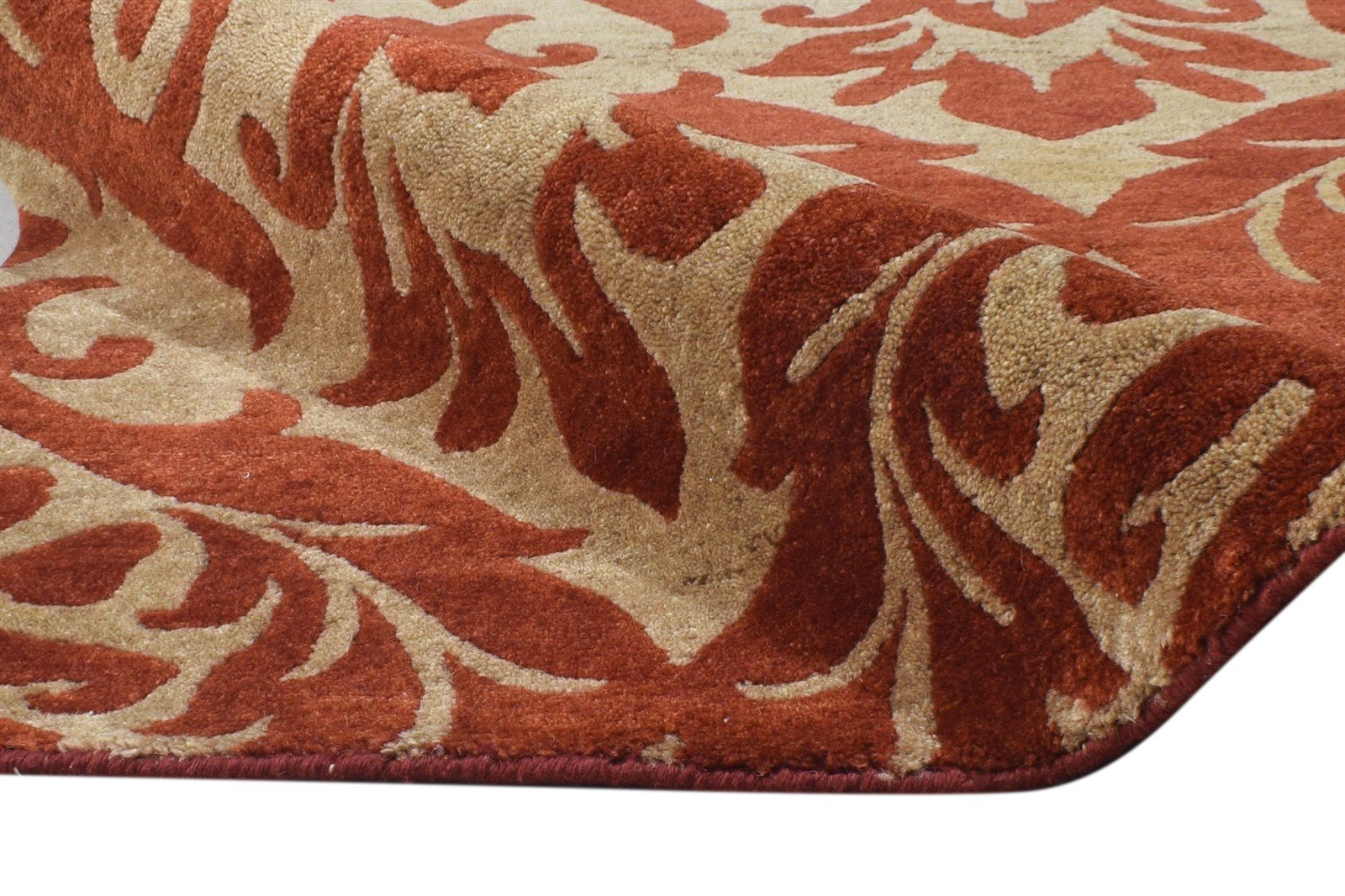 Rust Wool Rug 6' X 9' Modern Hand Knotted European Damask Large Carpet 7865095913621