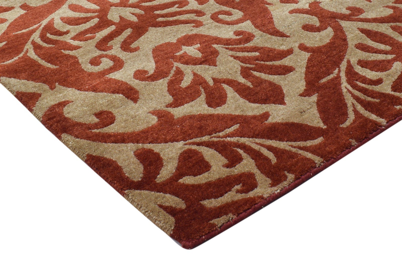 Rust Wool Rug 6' X 9' Modern Hand Knotted European Damask Large Carpet 7865095913621