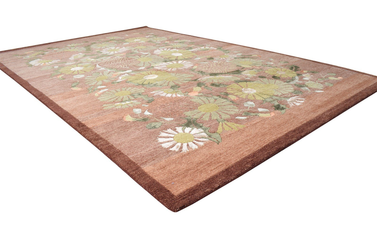 Rust Wool / Silk Rug 6' X 9' Modern Hand Knotted French Floral Room Size Carpet 7865097093269