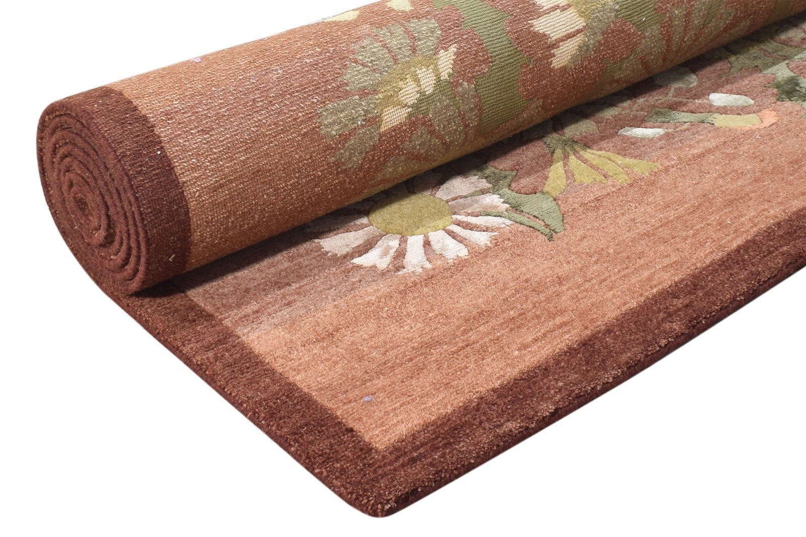 Rust Wool / Silk Rug 6' X 9' Modern Hand Knotted French Floral Room Size Carpet 7865097093269