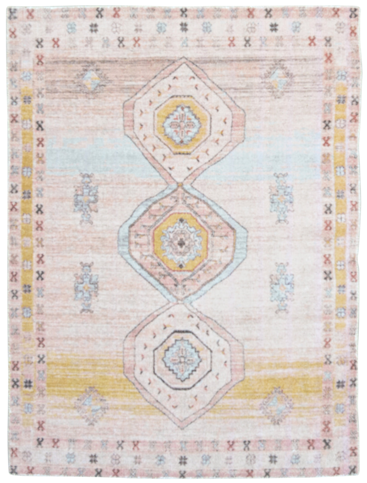 Saffron Triple Medallion Handmade Terracotta & Ochre Area Rug – Faded Bohemian Style 9125705646229