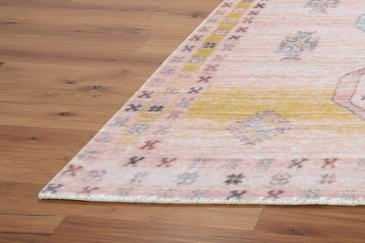Saffron Triple Medallion Handmade Terracotta & Ochre Area Rug – Faded Bohemian Style 9125705646229