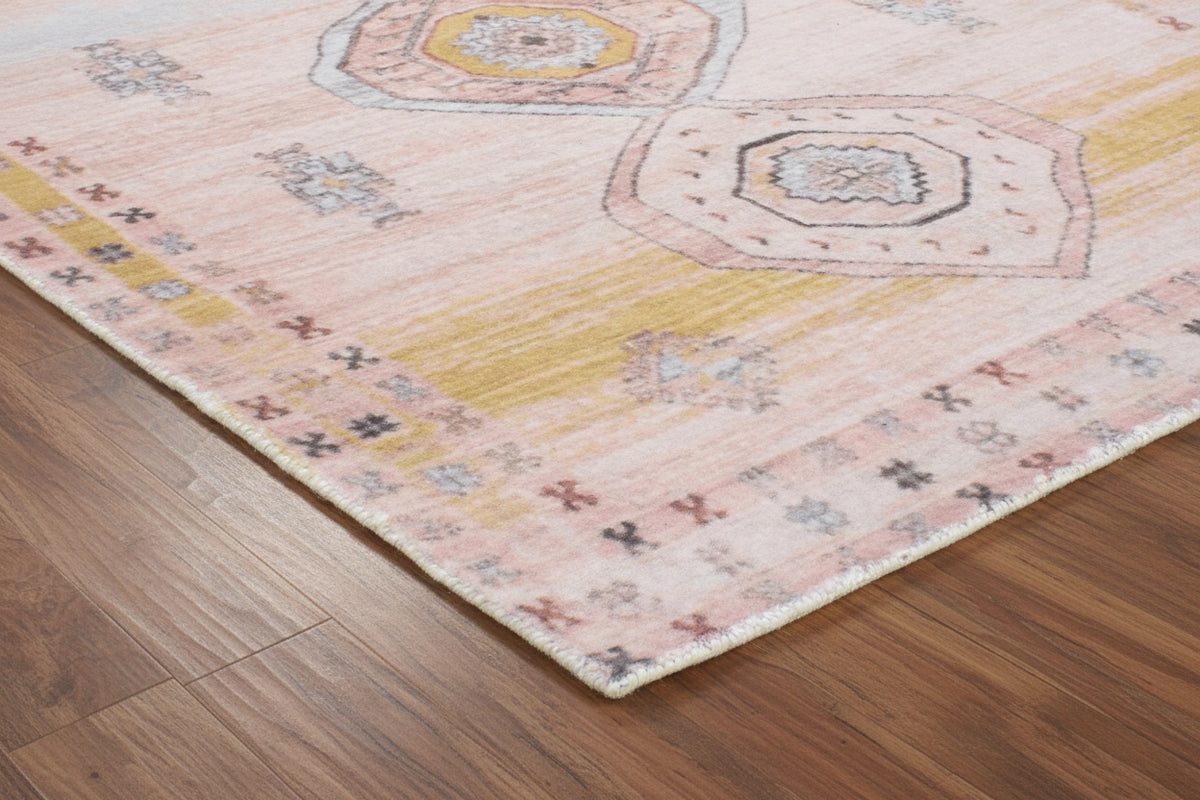 Saffron Triple Medallion Handmade Terracotta & Ochre Area Rug – Faded Bohemian Style 9125705646229