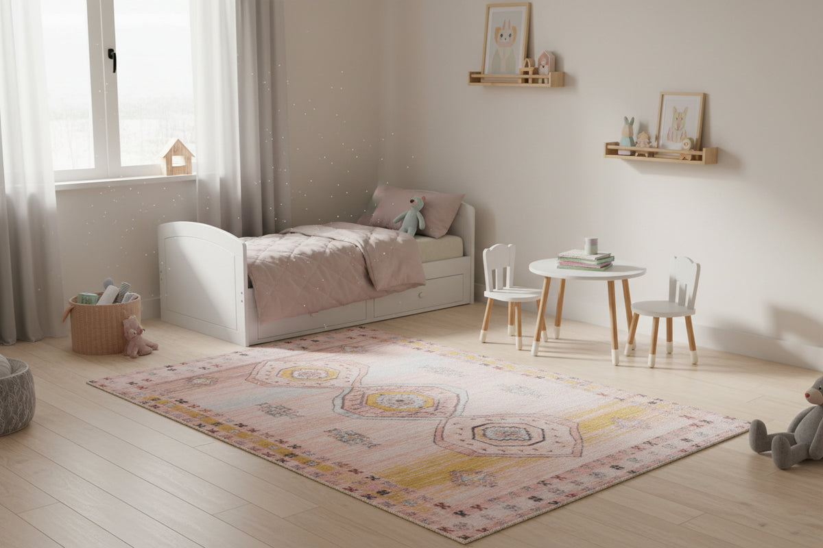Saffron Triple Medallion Handmade Terracotta & Ochre Area Rug – Faded Bohemian Style 9125705646229