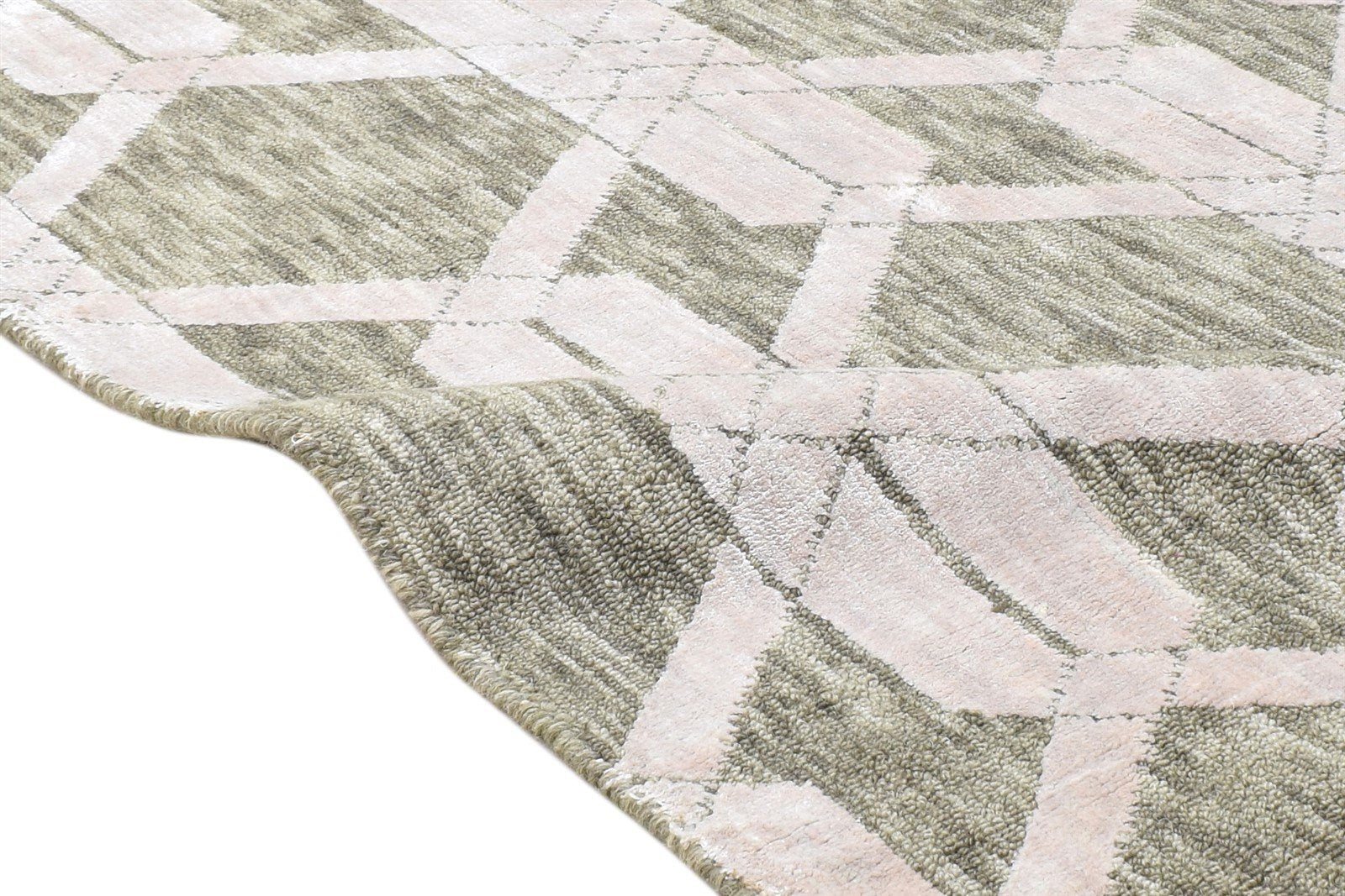 Sage Wool Silk Rug 2X8 Modern Jacquard Loom Scandinavian Geometric Small Runner 7864147738773