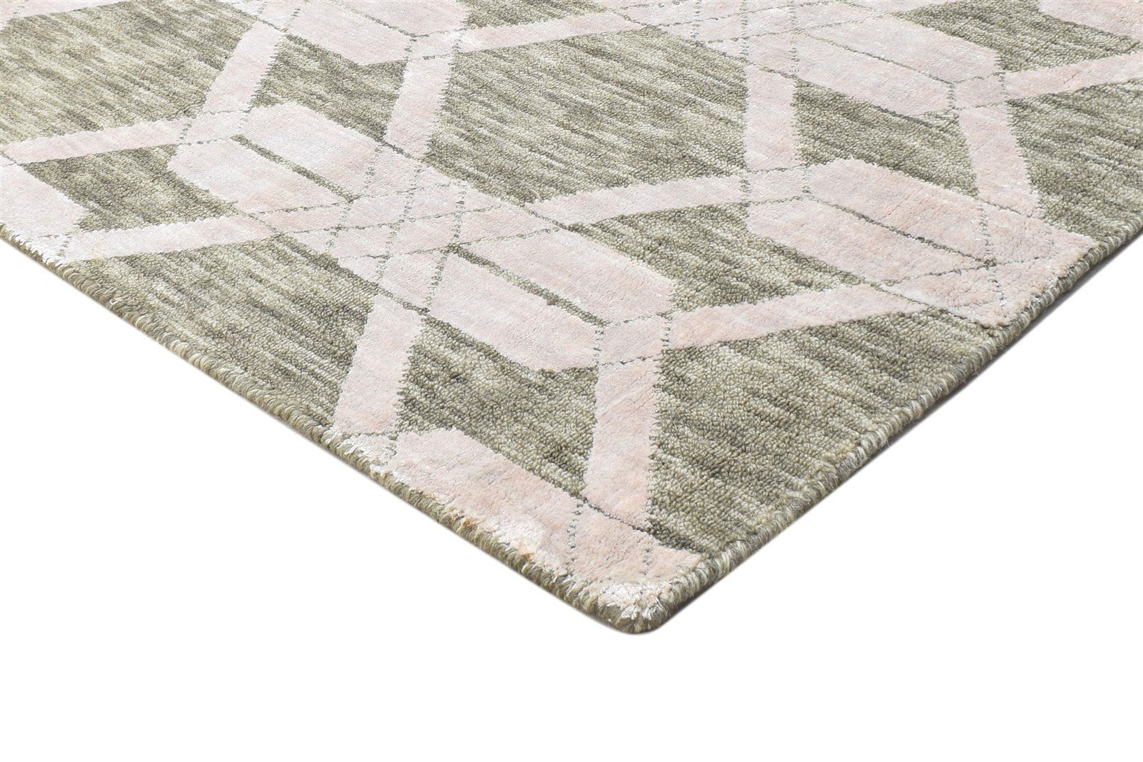 Sage Wool Silk Rug 2X8 Modern Jacquard Loom Scandinavian Geometric Small Runner 7864147738773