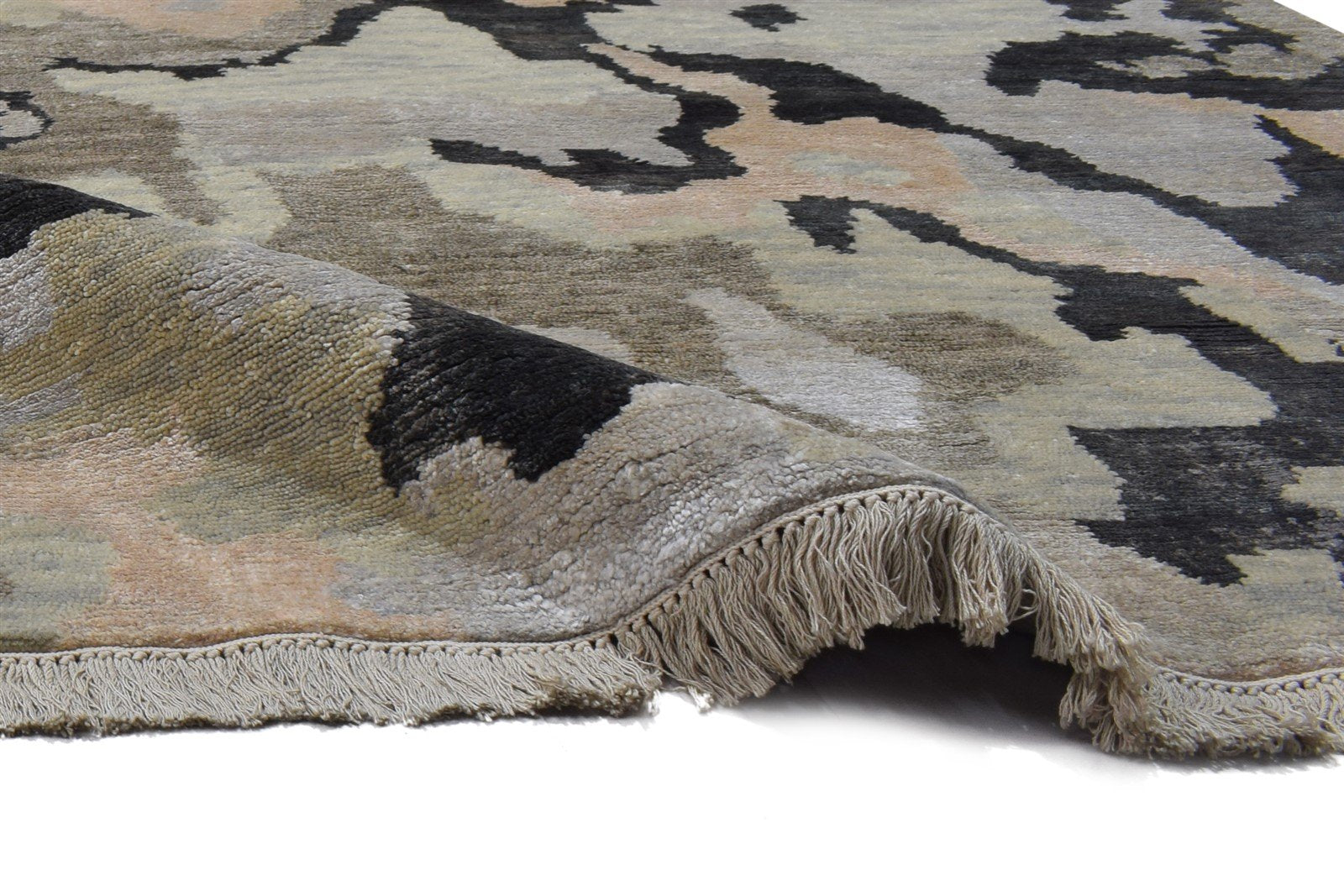 Sage Wool / Silk Rug 5X8 Modern Hand Knotted Indian Abstract Room Size Carpet 7864090263701