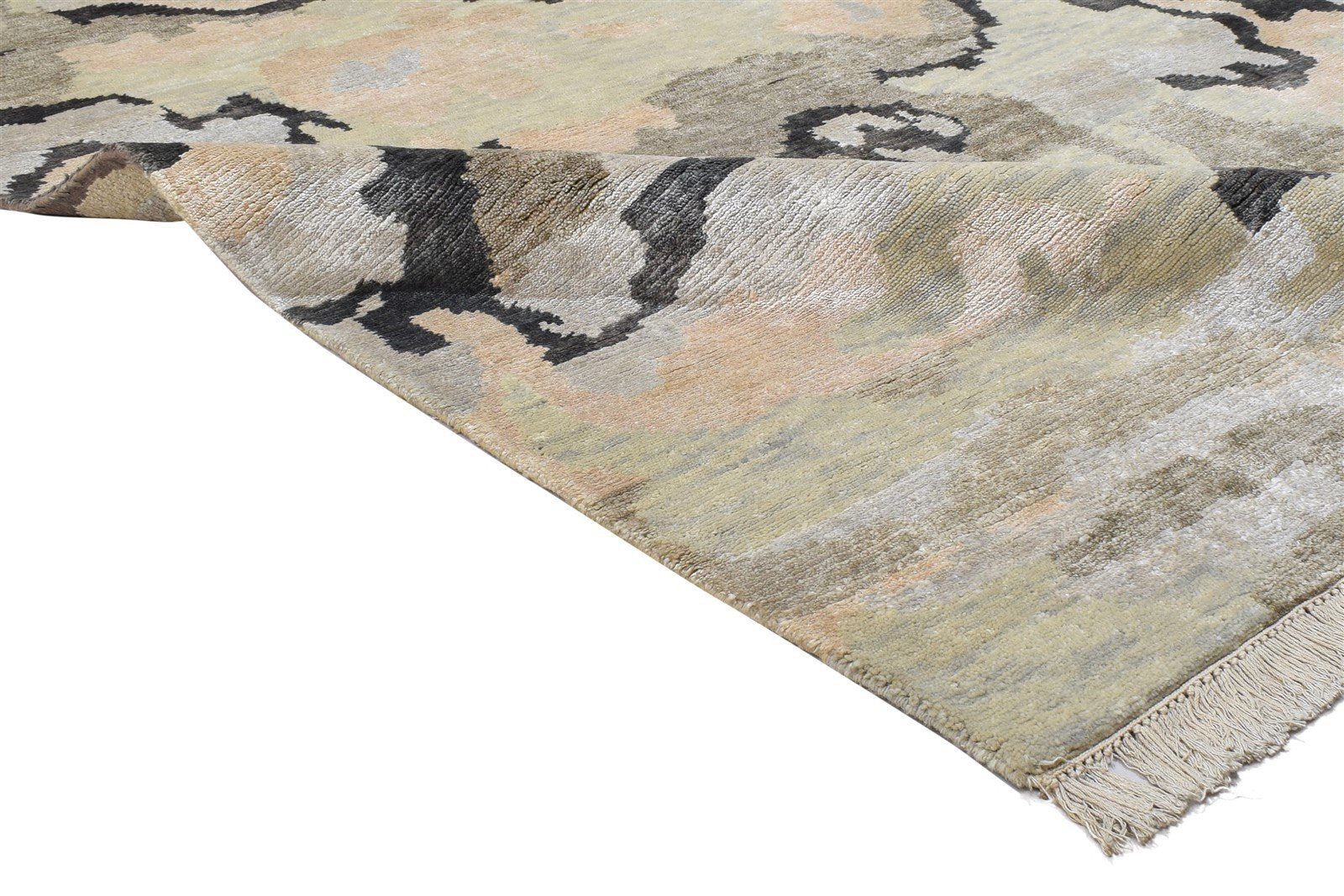 Sage Wool / Silk Rug 5X8 Modern Hand Knotted Indian Abstract Room Size Carpet 7864090263701