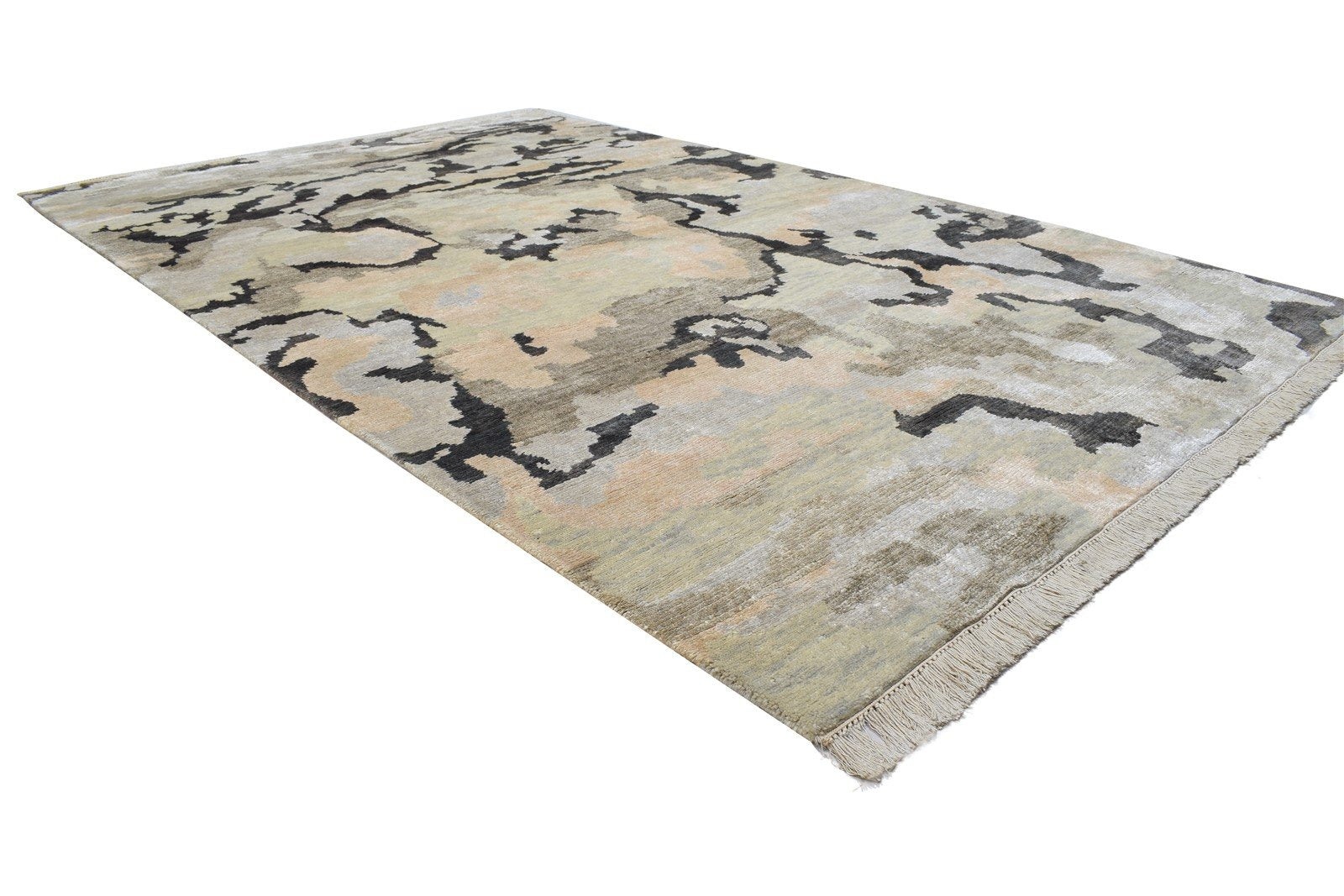 Sage Wool / Silk Rug 5X8 Modern Hand Knotted Indian Abstract Room Size Carpet 7864090263701
