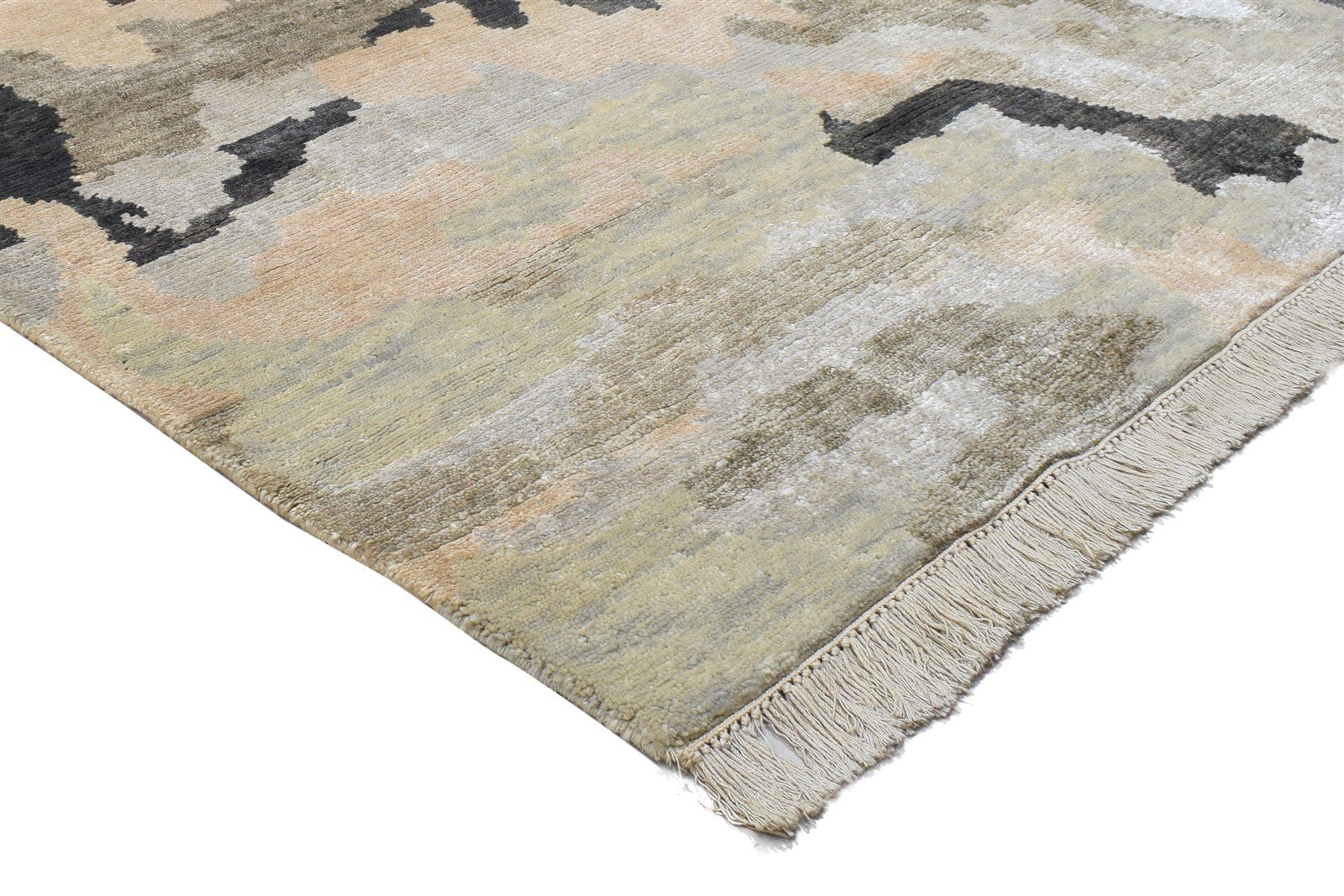 Sage Wool / Silk Rug 5X8 Modern Hand Knotted Indian Abstract Room Size Carpet 7864090263701