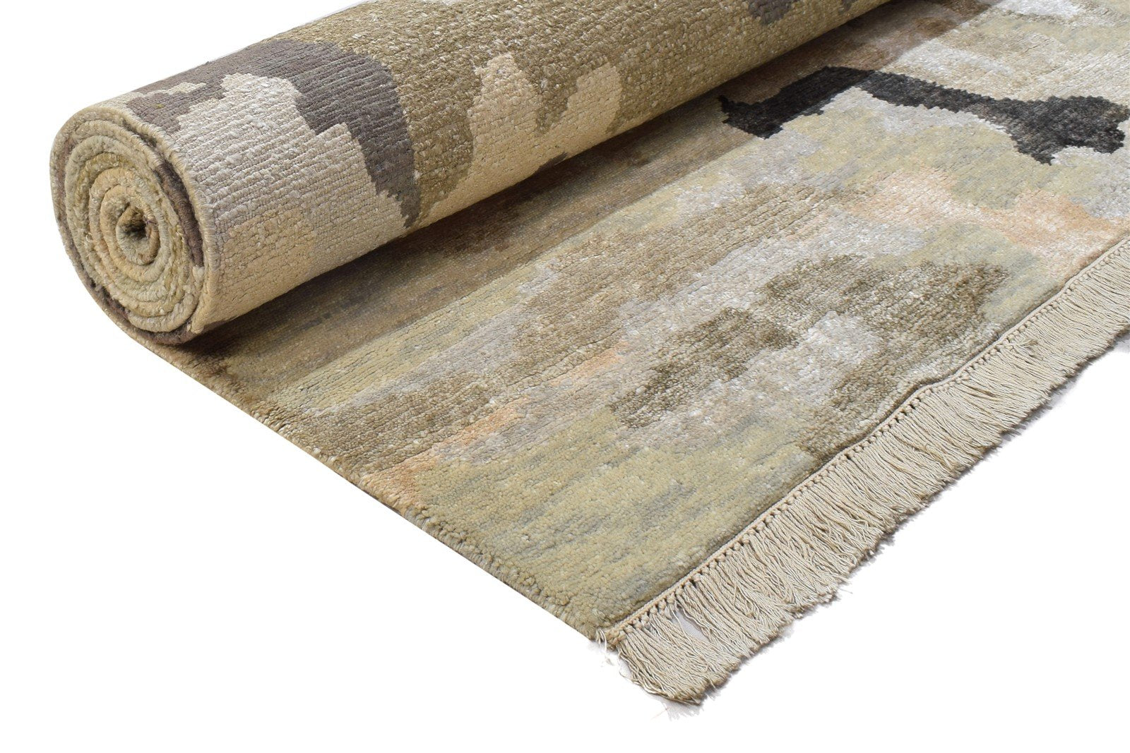 Sage Wool / Silk Rug 5X8 Modern Hand Knotted Indian Abstract Room Size Carpet 7864090263701
