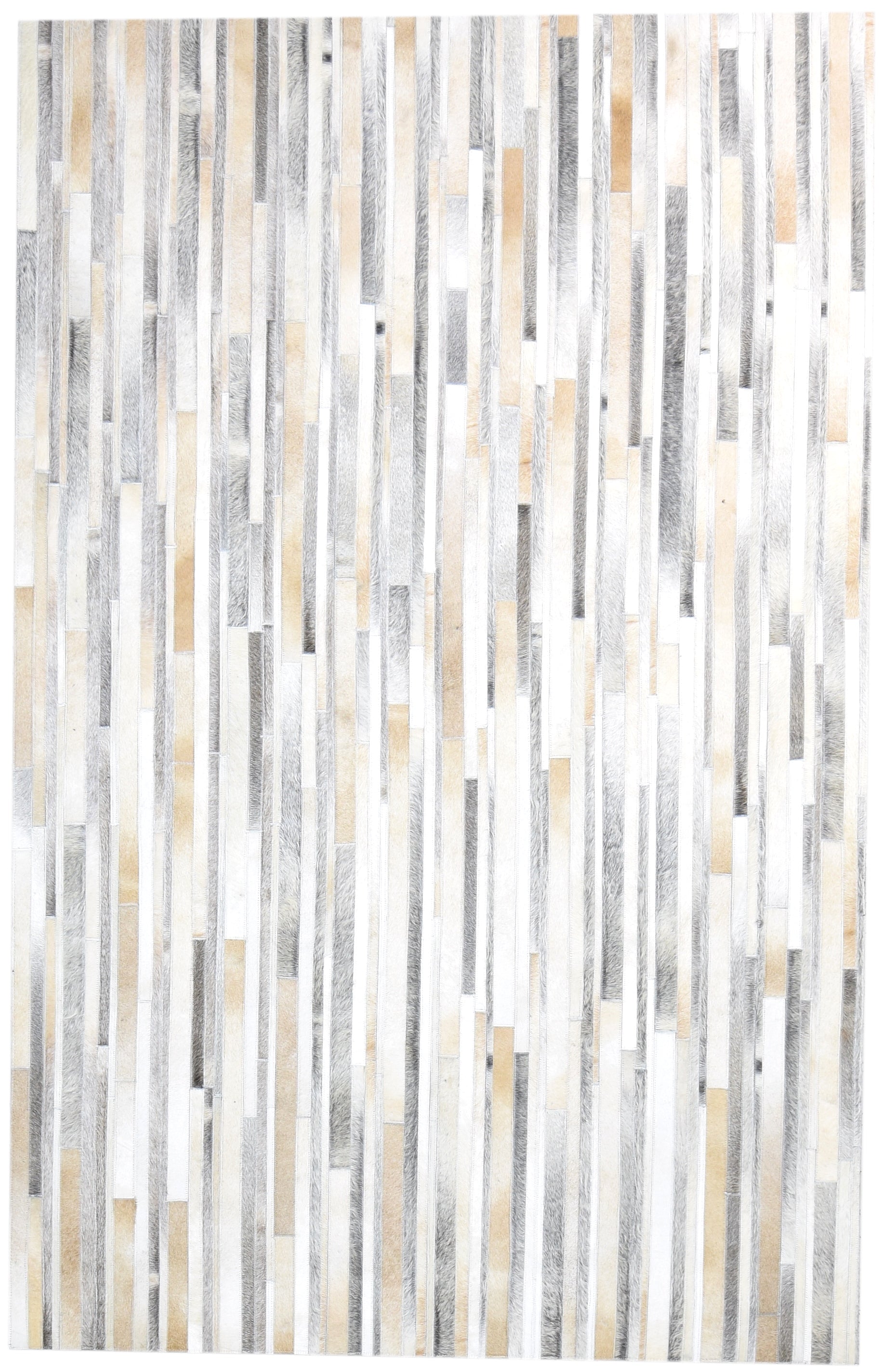 Sallie Leather Handmade Gray Ivory Stripes Rug | Modern Patchwork Cowhide Rug 9060184850581