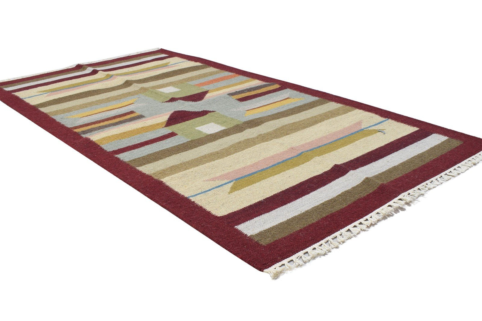 Sand Wool Rug 3' X 6' Persian Dhurrie Oriental Tribal Small Carpet 7864354177173