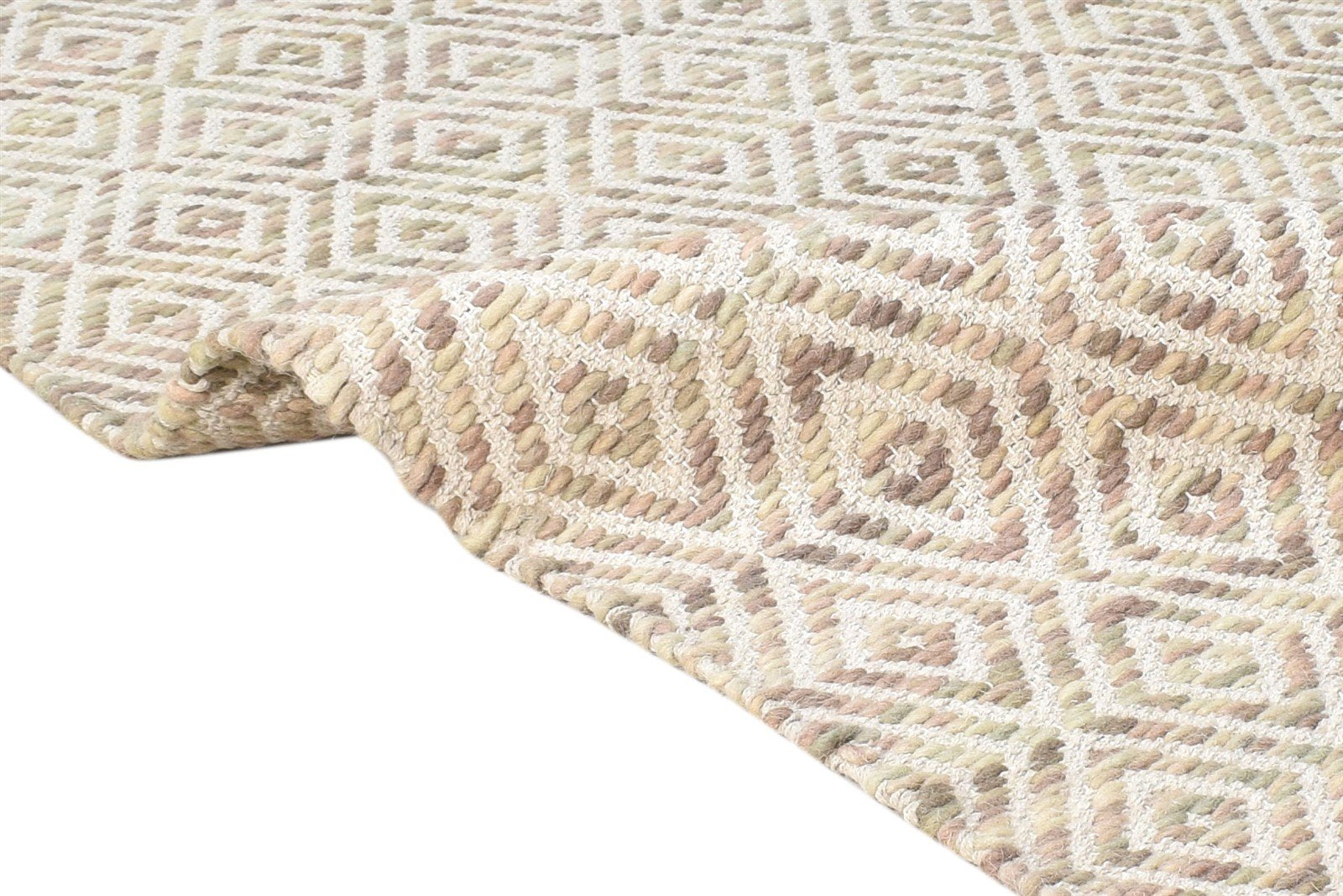 Sand Wool Rug 4' X 6' Modern Hand Woven Scandinavian Diamond Room Size Carpet 7864932106389