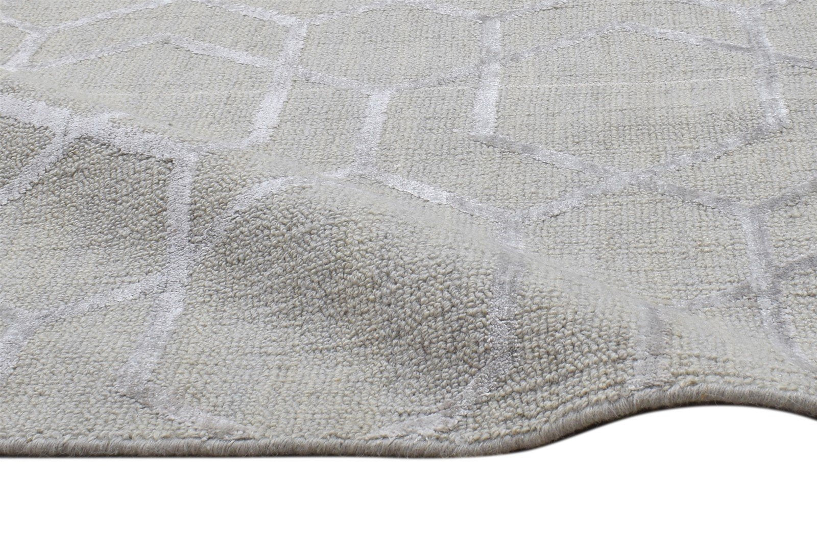 Sand Wool Silk Rug 2' X 8' Modern Jacquard Loom Moroccan Trellis Small Runner 7864146362517