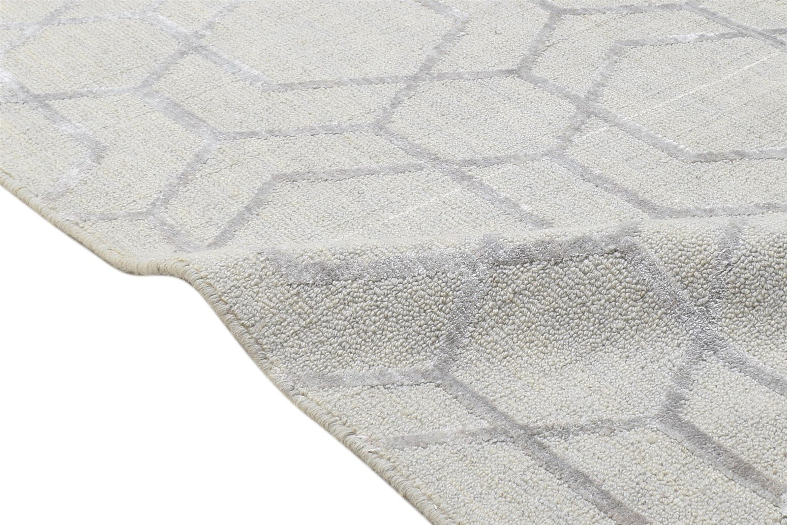 Sand Wool Silk Rug 2' X 8' Modern Jacquard Loom Moroccan Trellis Small Runner 7864146362517