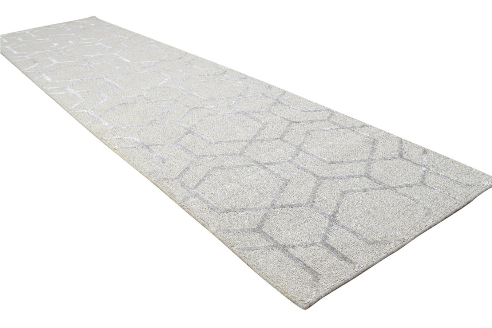 Sand Wool Silk Rug 2' X 8' Modern Jacquard Loom Moroccan Trellis Small Runner 7864146362517