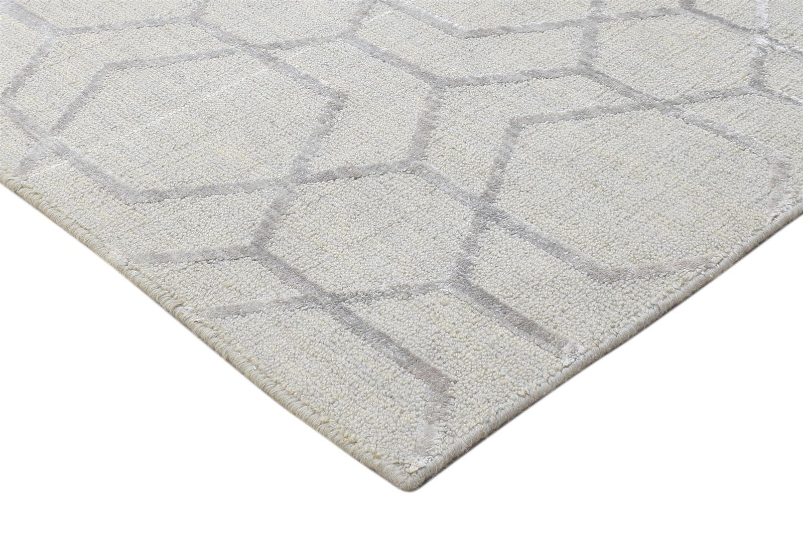 Sand Wool Silk Rug 2' X 8' Modern Jacquard Loom Moroccan Trellis Small Runner 7864146362517