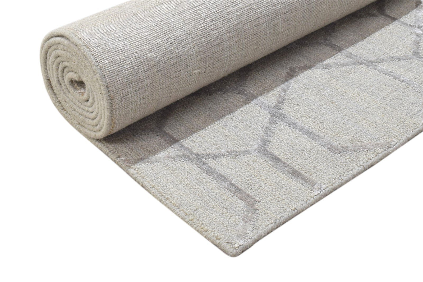 Sand Wool Silk Rug 2' X 8' Modern Jacquard Loom Moroccan Trellis Small Runner 7864146362517