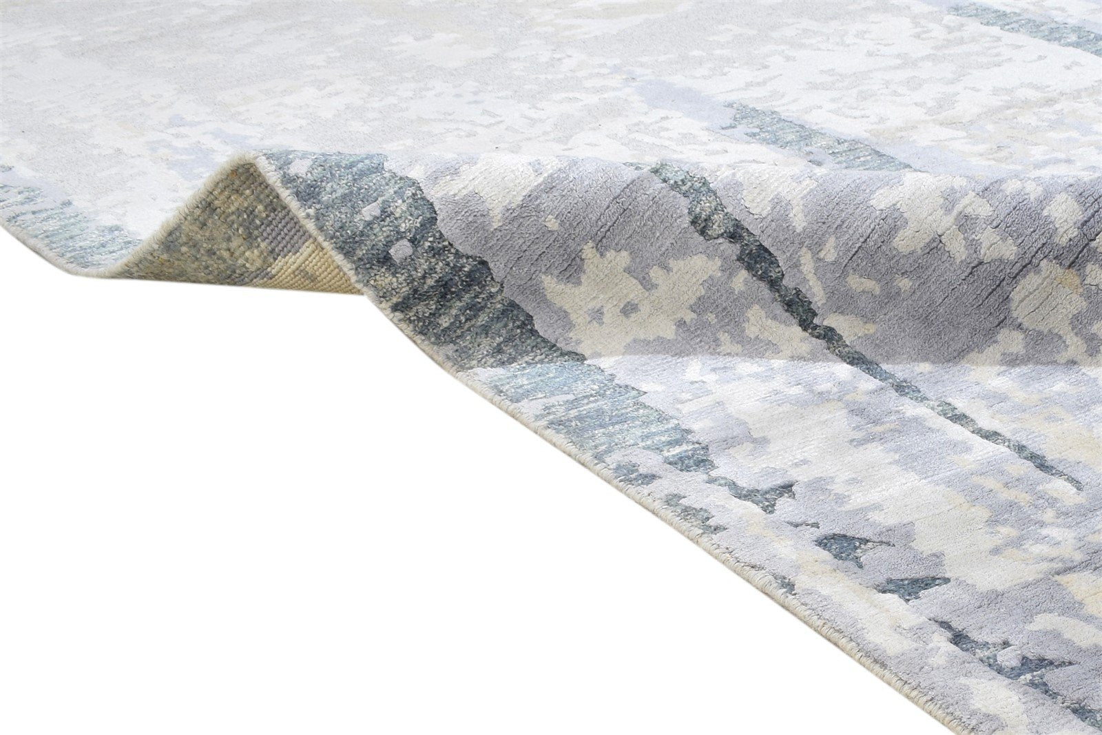 Sand Wool / Silk Rug 5X7 Modern Hand Knotted Indian Abstract Room Size Carpet 7864234934421