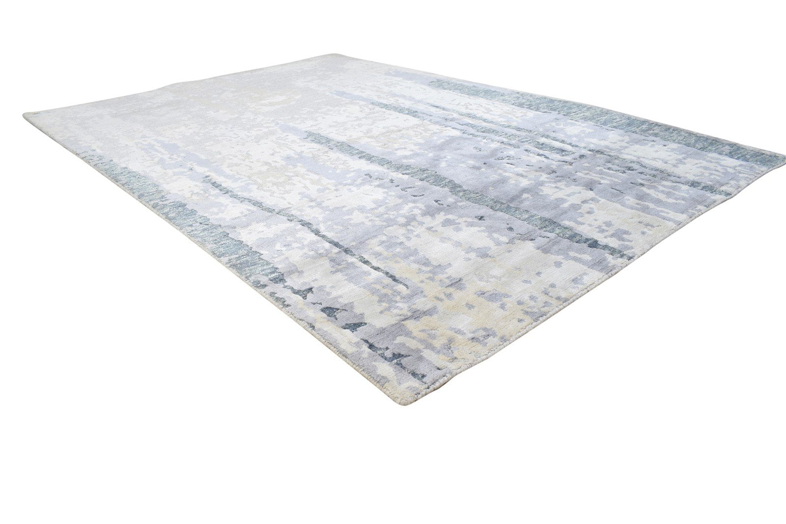 Sand Wool / Silk Rug 5X7 Modern Hand Knotted Indian Abstract Room Size Carpet 7864234934421