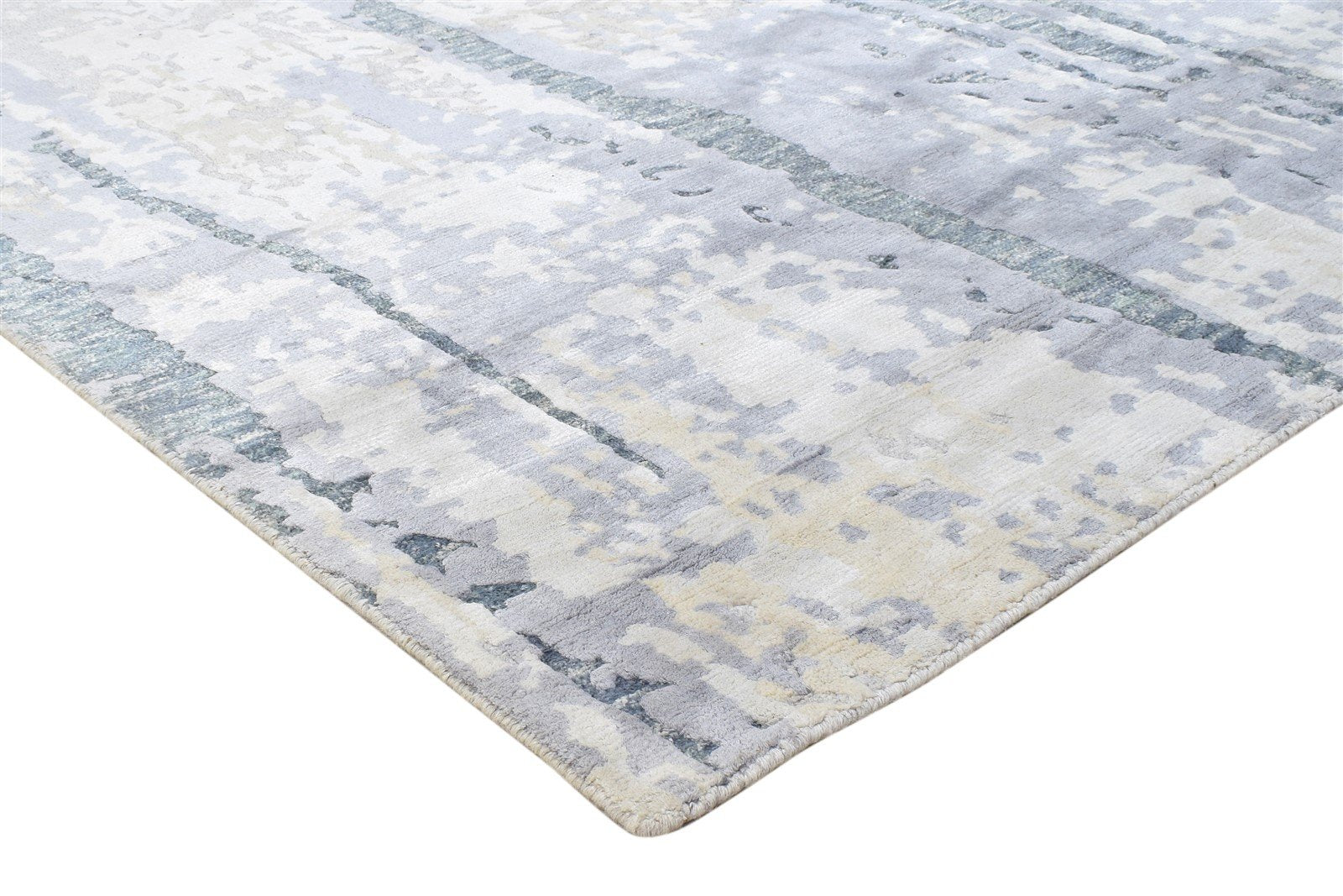 Sand Wool / Silk Rug 5X7 Modern Hand Knotted Indian Abstract Room Size Carpet 7864234934421