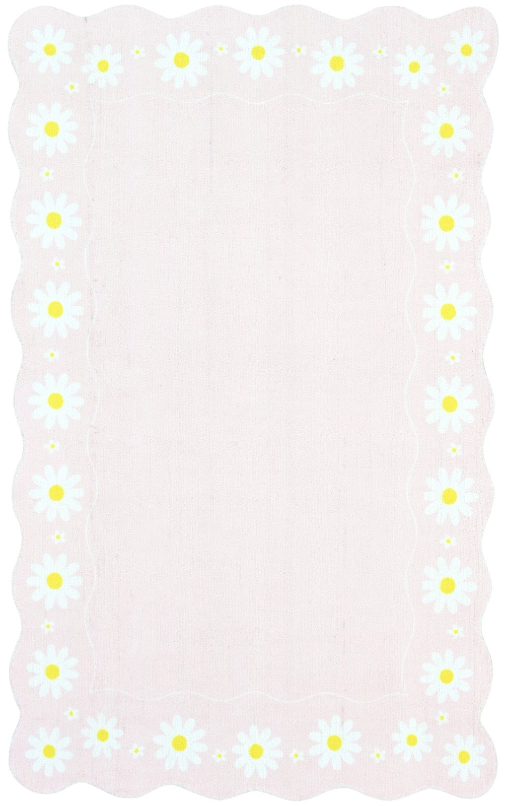 Scalloped Daisy Border Handmade Kids Rug – Pastel Pink Floral Nursery Area Rug 9126562398357