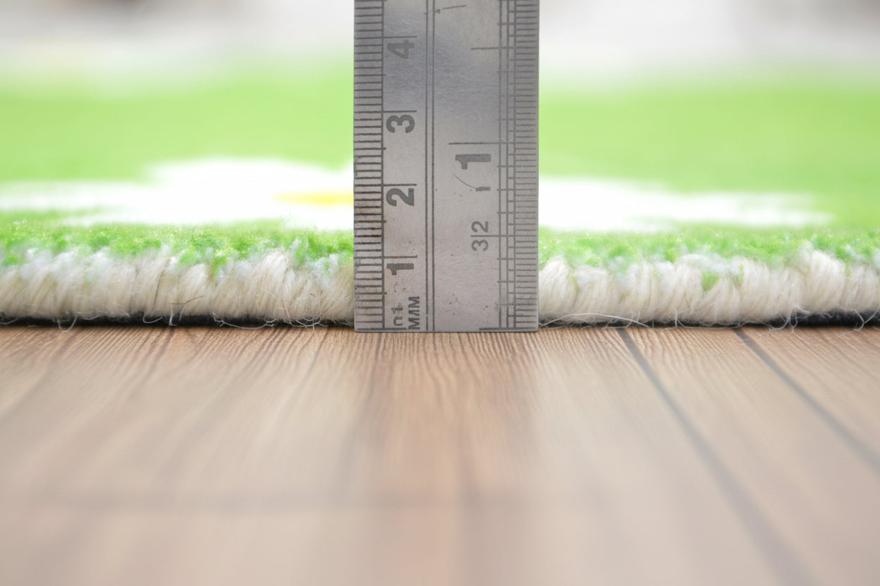 Scalloped Daisy Handmade Kids Rug - Pastel Lime Green Grass Floral Nursery Area Rug 9126757728405