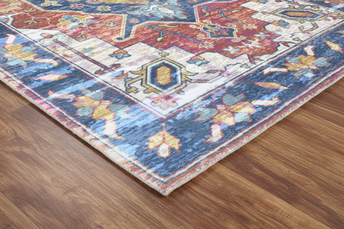Severine Handmade Navy Blue Medallion Area Rug – Modern Traditional Geometric 9170571296917