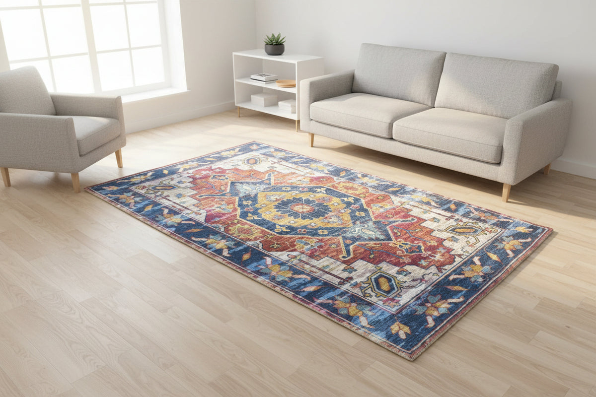 Severine Handmade Navy Blue Medallion Area Rug – Modern Traditional Geometric 9170571296917