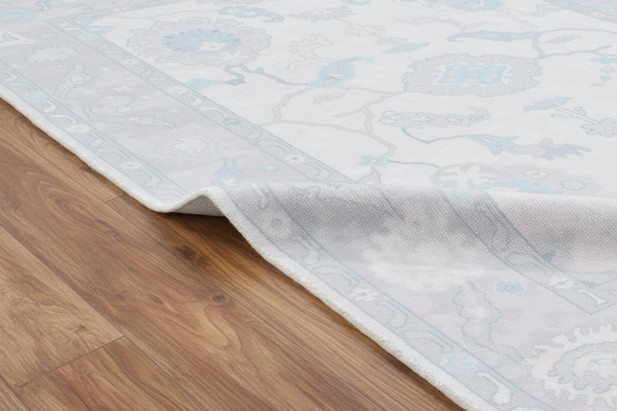 Shabby Chic Oushak Handmade Light Blue Rug – Modern Vintage Transitional Area Rug 9175406117013