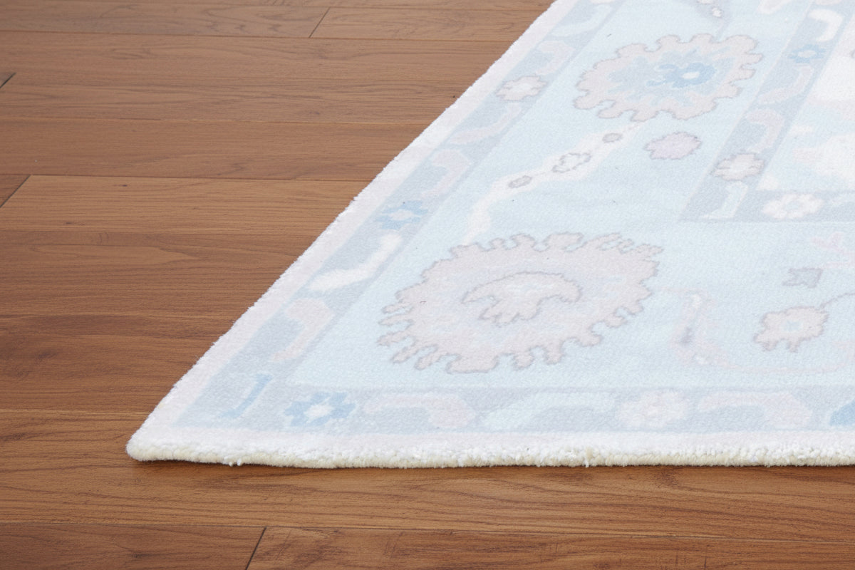 Shabby Chic Oushak Handmade Soft Sky Blue Rug – Modern Vintage Transitional Area Rug 9170525257877