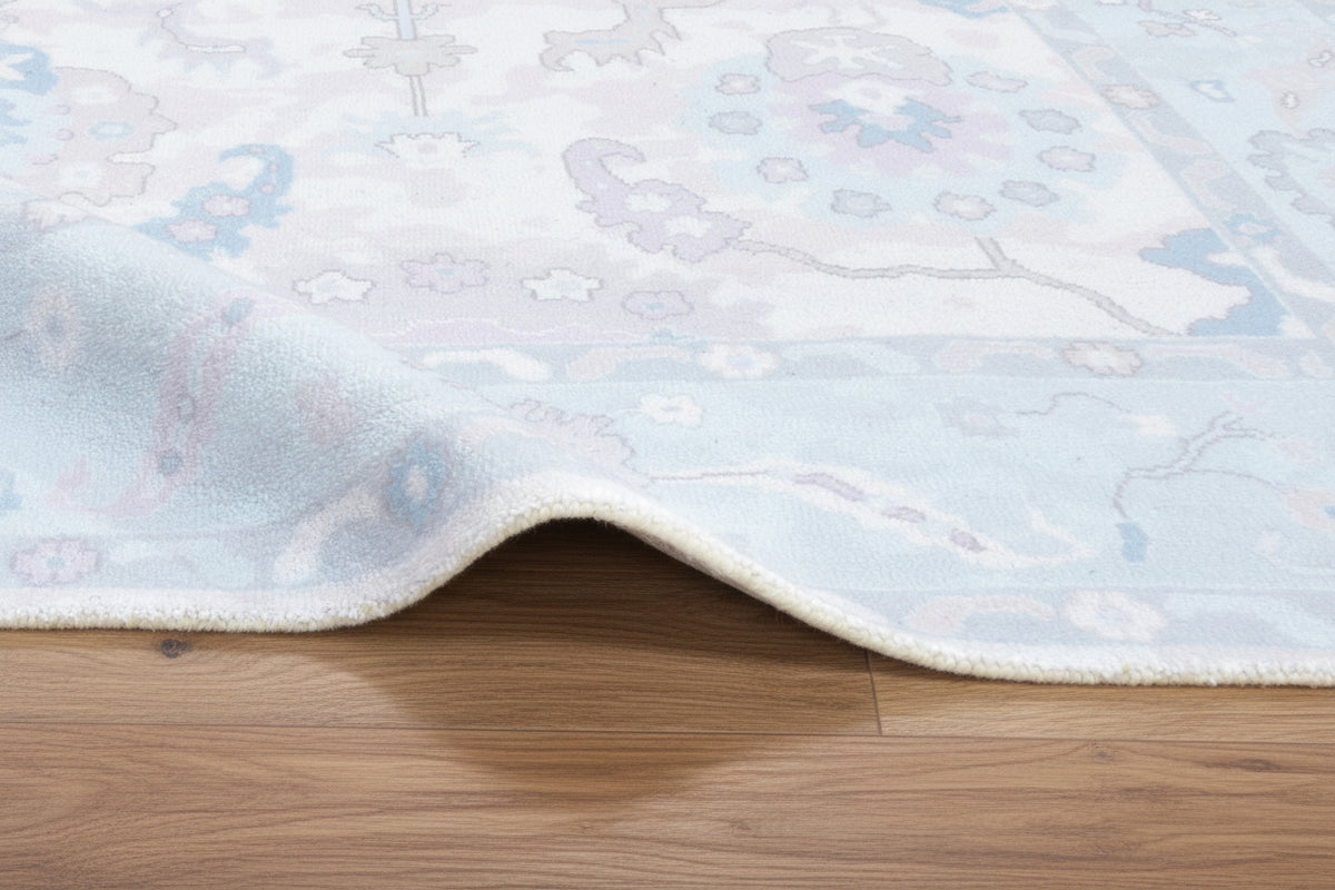 Shabby Chic Oushak Handmade Soft Sky Blue Rug – Modern Vintage Transitional Area Rug 9170525257877