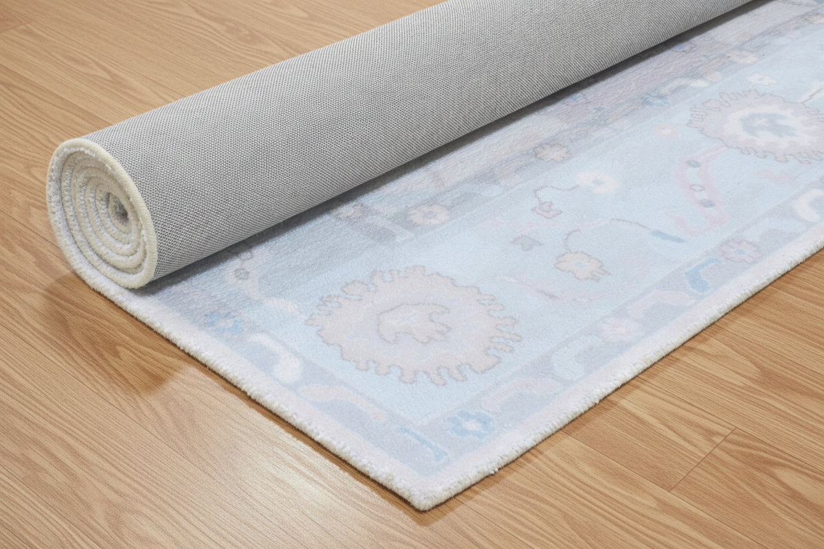 Shabby Chic Oushak Handmade Soft Sky Blue Rug – Modern Vintage Transitional Area Rug 9170525257877