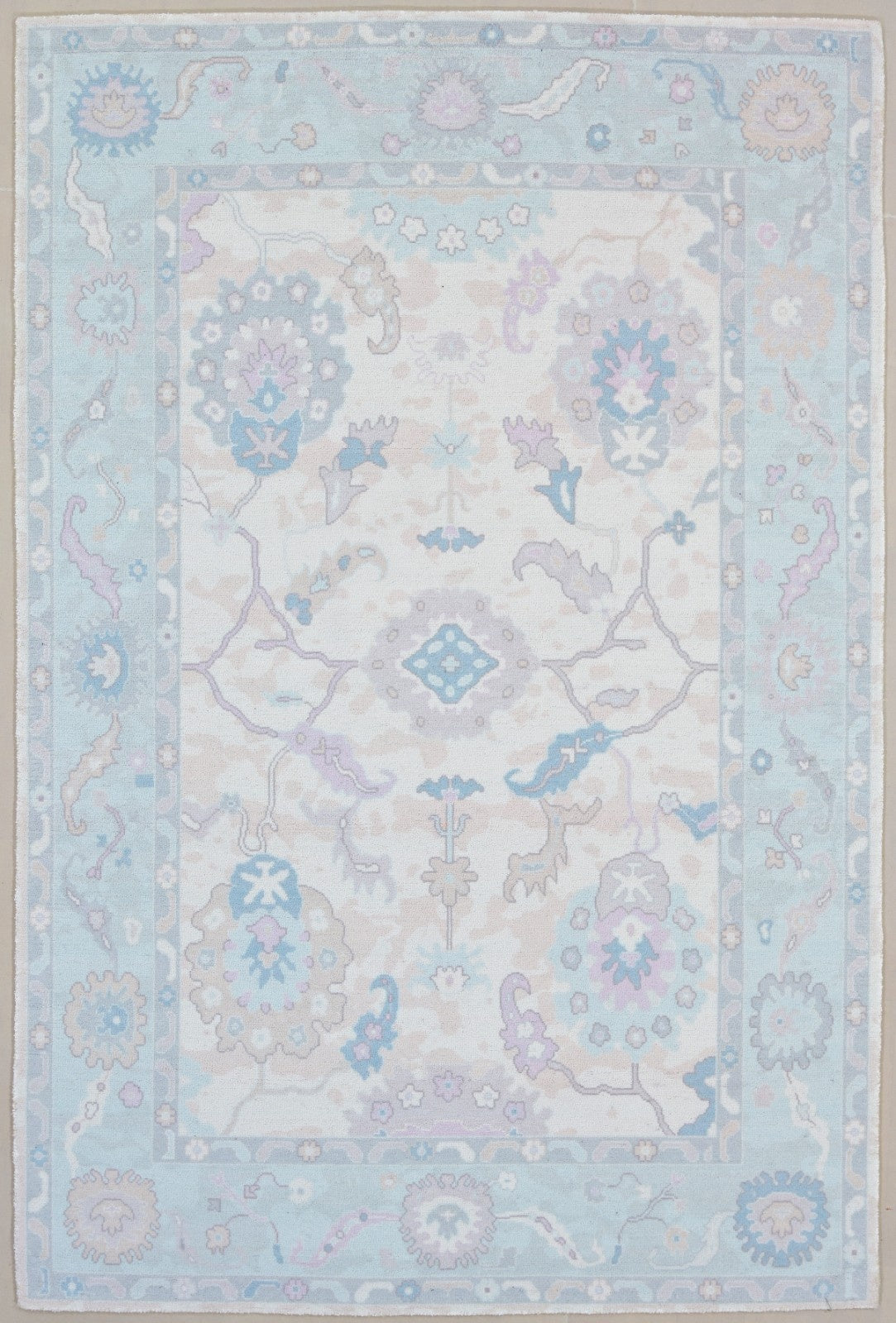 Shabby Chic Oushak Handmade Soft Sky Blue Rug – Modern Vintage Transitional Area Rug 9170525257877